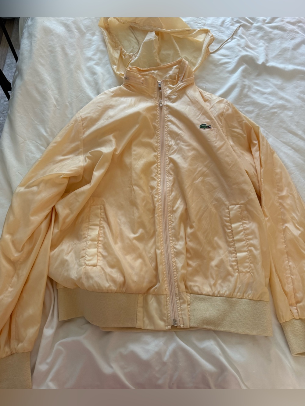 Vintage Lacoste Pale Peach Satin Lightweight Jacket with Green Crocodile